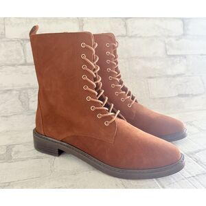 NWOB INTENTIONALLY BLANK Elaine Chestnut Suede Lace Up Boots Sleek Tailored 11
